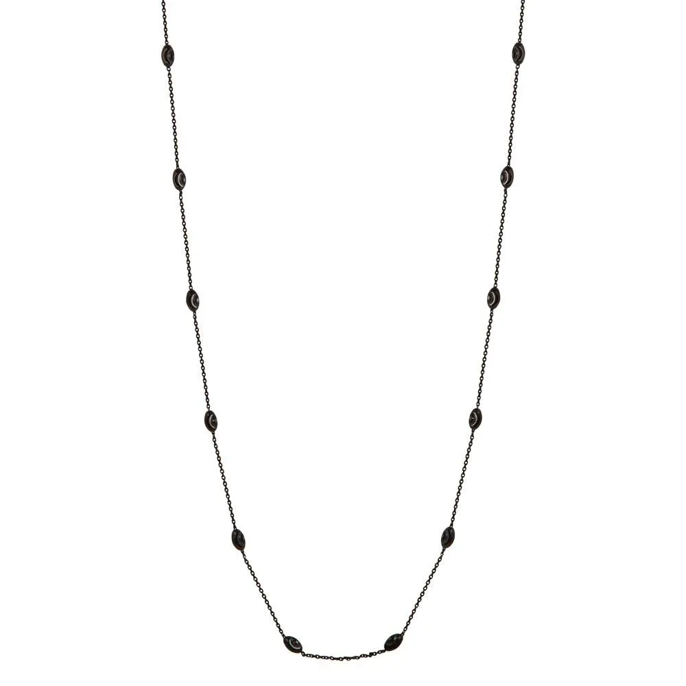 Black Rhodium Plated 925 Sterling Silver Diamond Cut Oval Italian Necklace - ITN00092BLK