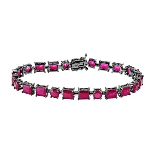 Black Rhodium Plated 925 Sterling Silver Red Synthetic Rectangle and Oval CZ Bracelet - GMB00051BLK-RED