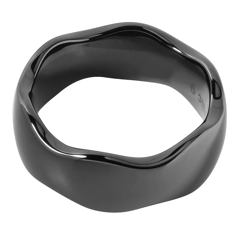 Black Zirconium Wave Edge Low Dome Wedding Ring 8mm