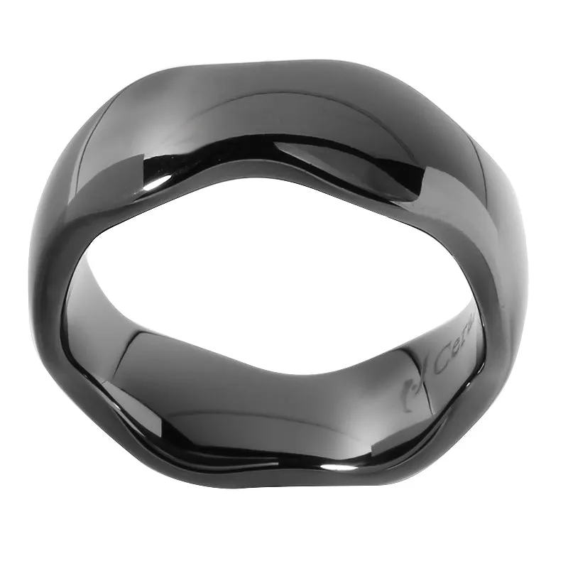 Black Zirconium Wave Edge Low Dome Wedding Ring 8mm