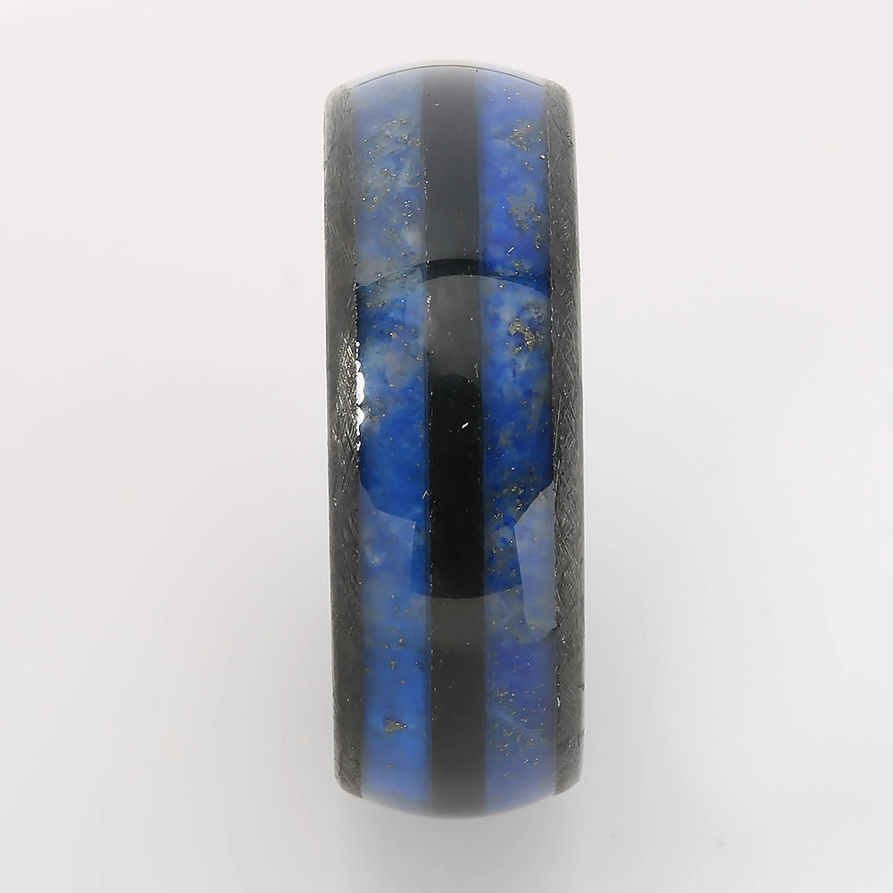 Black Tungsten Lapis Lazuli Inlaid Double Row Oval Wedding Ring 8mm