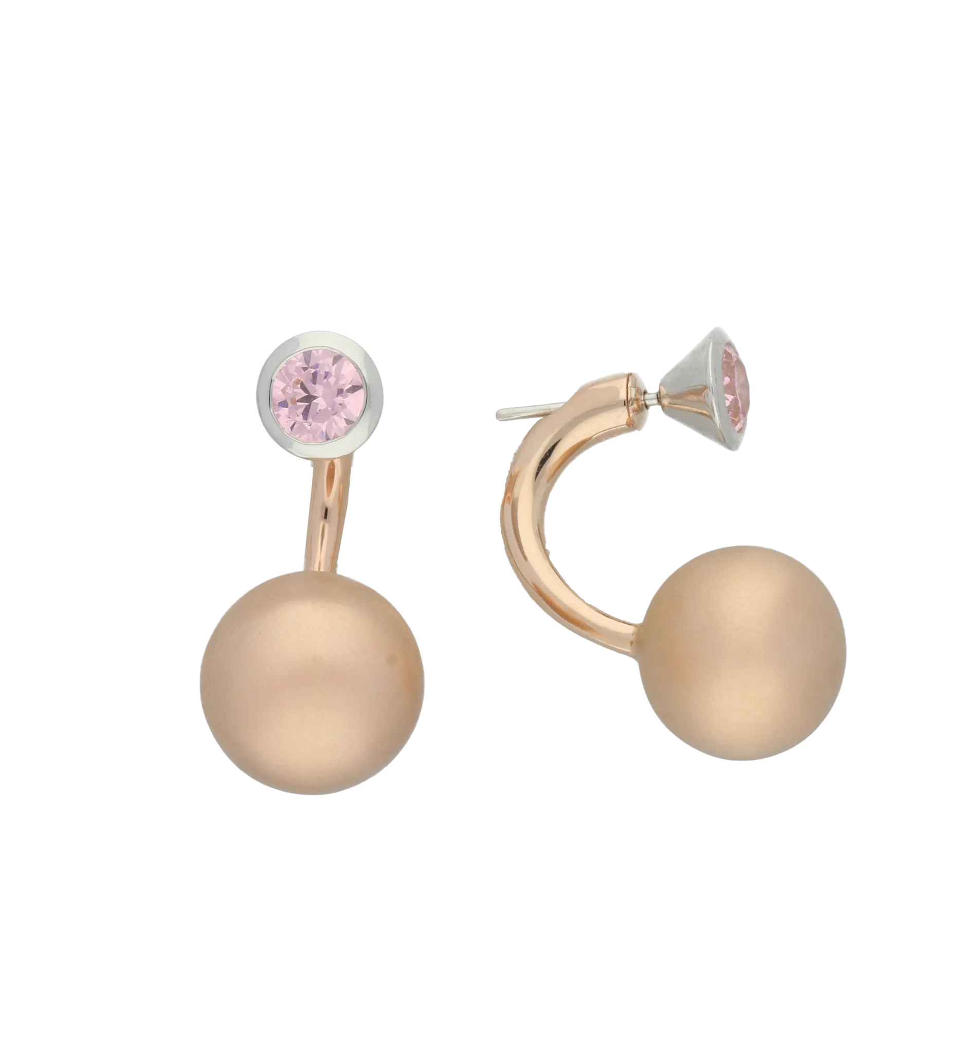 C W Sellors Earrings Front Back Rose Gold Plating And Pink CZ