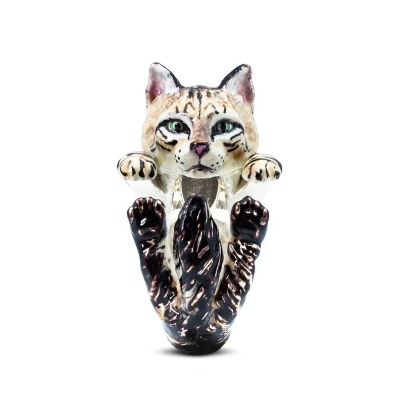 Cat Fever Sterling Silver Enamelled Norwegian Forest Cat Hug Ring