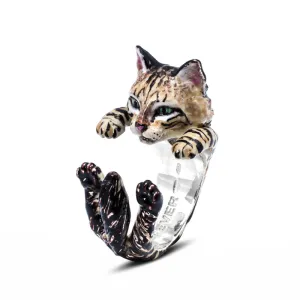 Cat Fever Sterling Silver Enamelled Norwegian Forest Cat Hug Ring