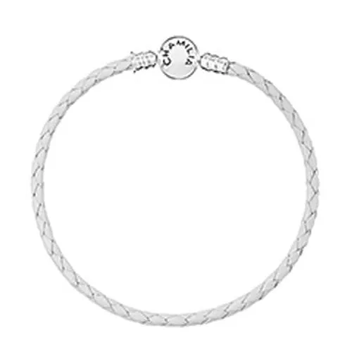 Chamilia Bracelet Braided Snap Closure Leather White Medium