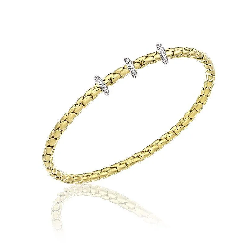 Chimento Stretch Spring 18ct Yellow Gold 0.31ct Diamond Triple Rondelle Bracelet