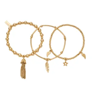 Chlobo Boho Luxe Gold Plated Guidance Set of 3 Bracelets