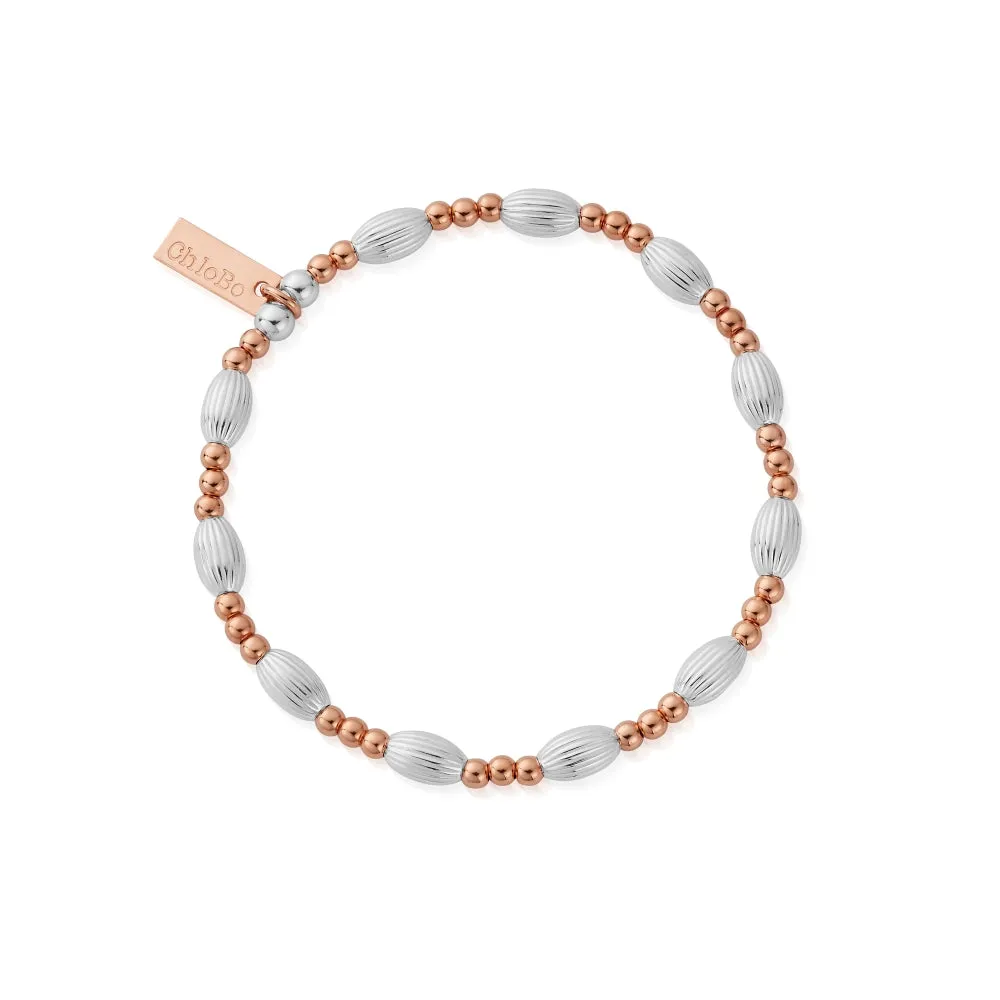 Chlobo Mixed Metal Rose Gold Plated and Silver Corrugated Oval Bracelet D