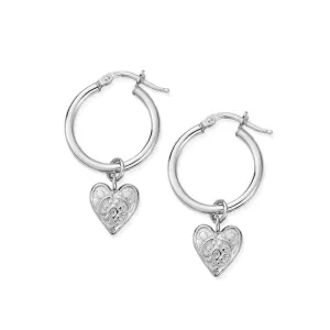 ChloBo Sterling Silver Decorated Heart Hoop Earrings