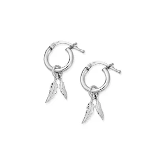 ChloBo Sterling Silver Double Feather Small Hoop Earrings