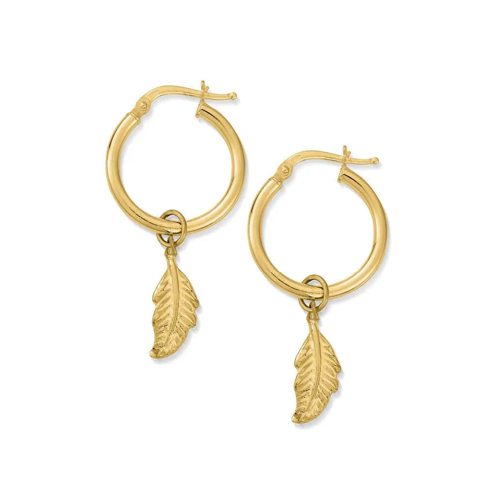 ChloBo Sterling Silver Gold Plated Didi Feather Hoop Earrings D