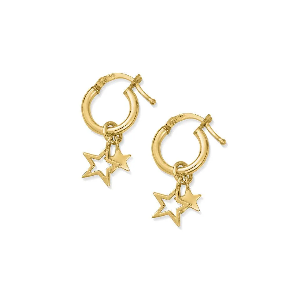 ChloBo Sterling Silver Gold Plated Double Star Small Hoop Earrings