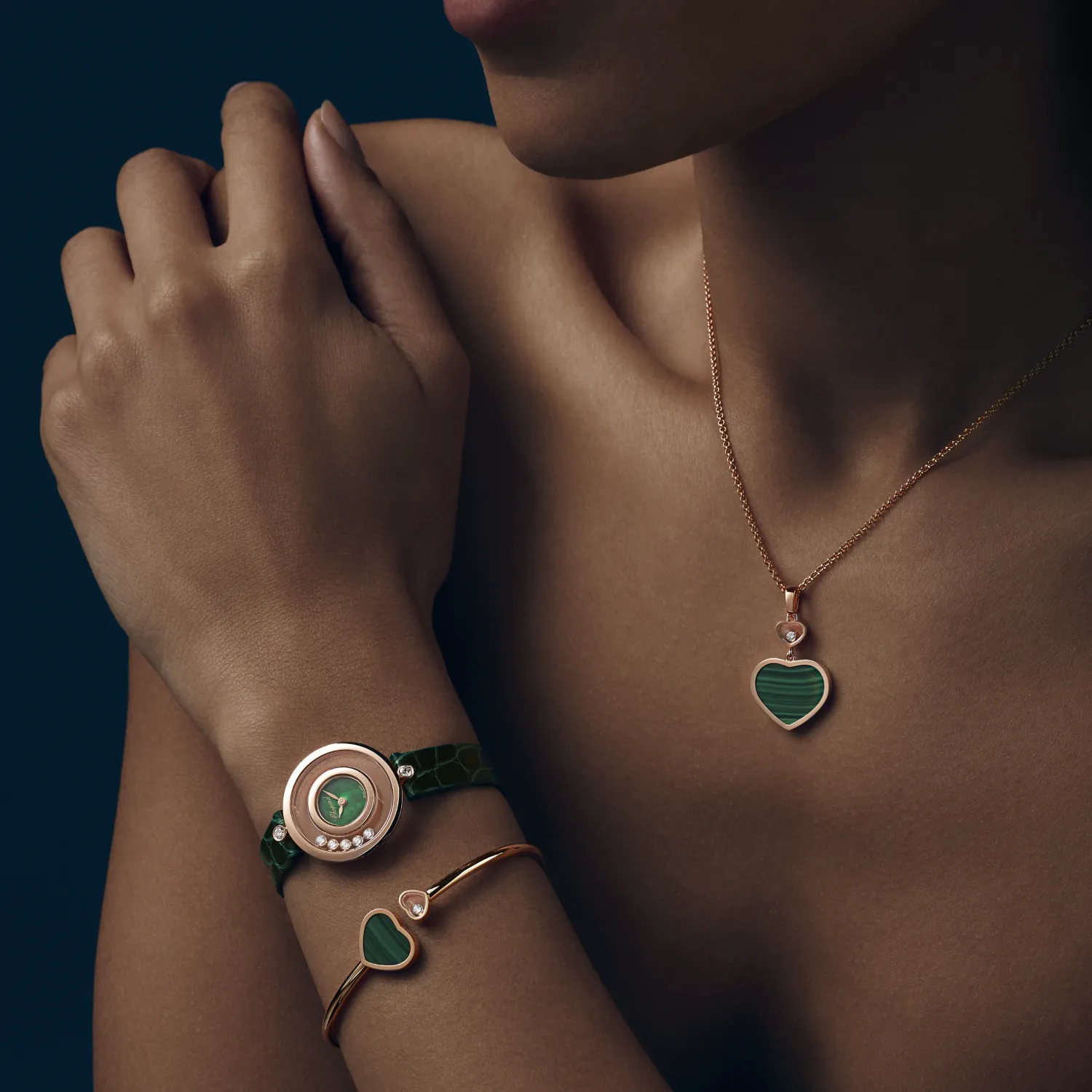 Chopard Happy Hearts 18ct Rose Gold Diamond Malachite Bangle