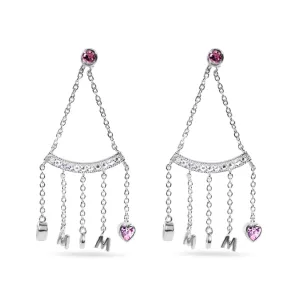 Clearance-Rhodium Plated 925 Sterling Silver Dangling Hearts Mom Earrings - STE00116