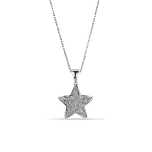 Clearance-Rhodium Plated 925 Sterling Silver Star Clear CZ Adjustable Necklace - BGP00154