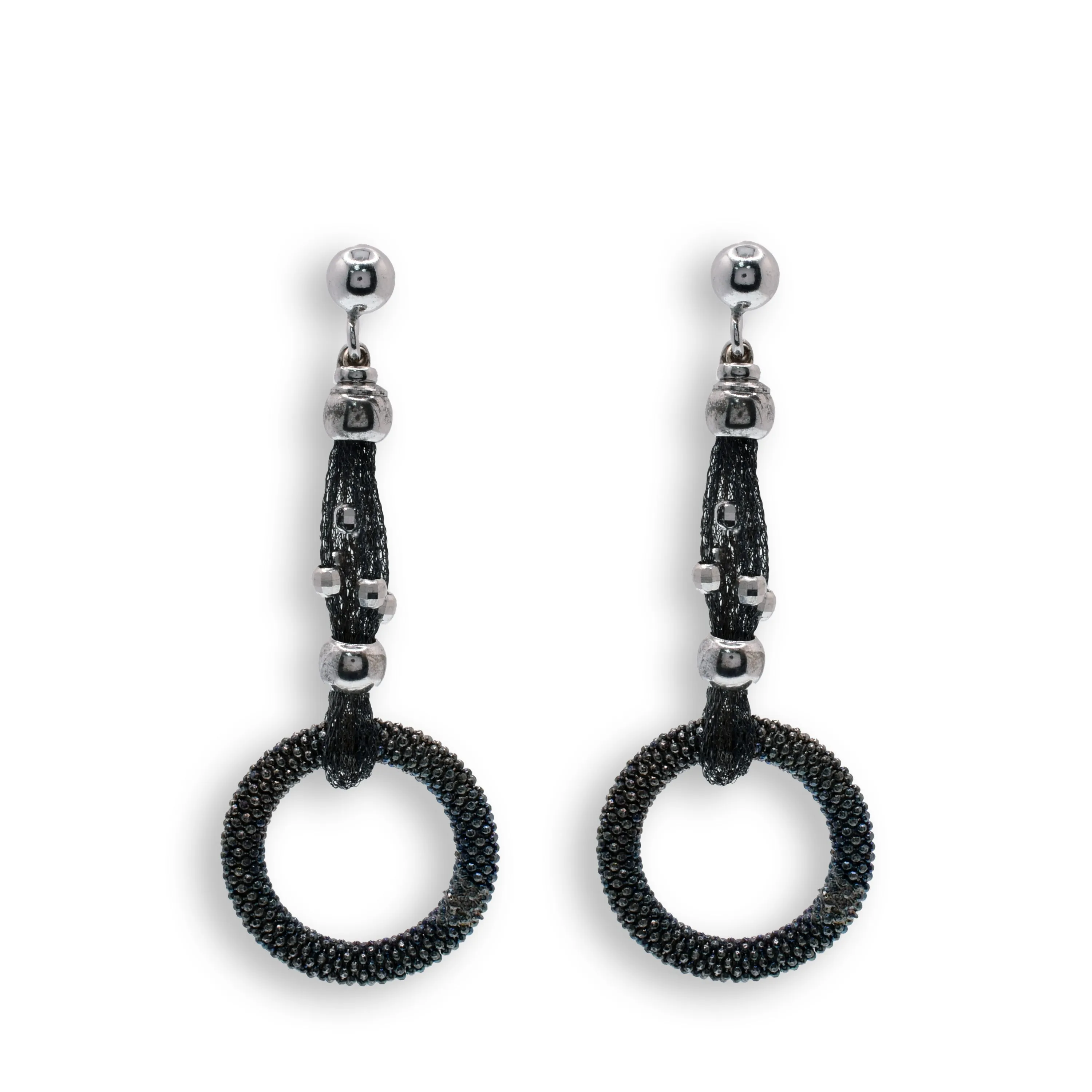 Clearance-Silver 925 Black Rhodium Fancy Dangle Earrings - ITE00017