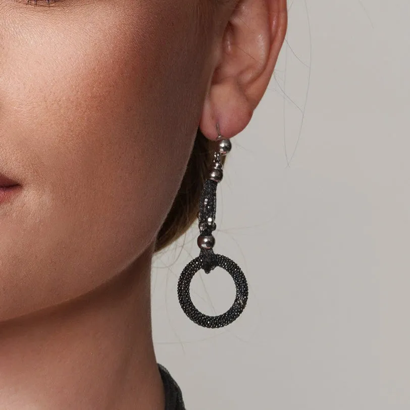 Clearance-Silver 925 Black Rhodium Fancy Dangle Earrings - ITE00017