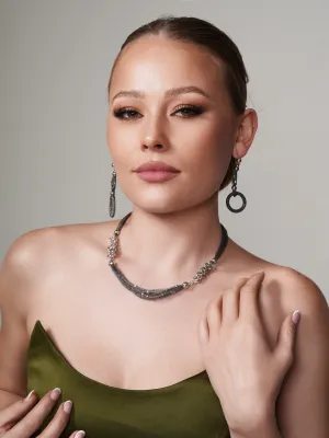 Clearance-Silver 925 Black Rhodium Plated Beaded Mesh Strand Necklace - ECN00012