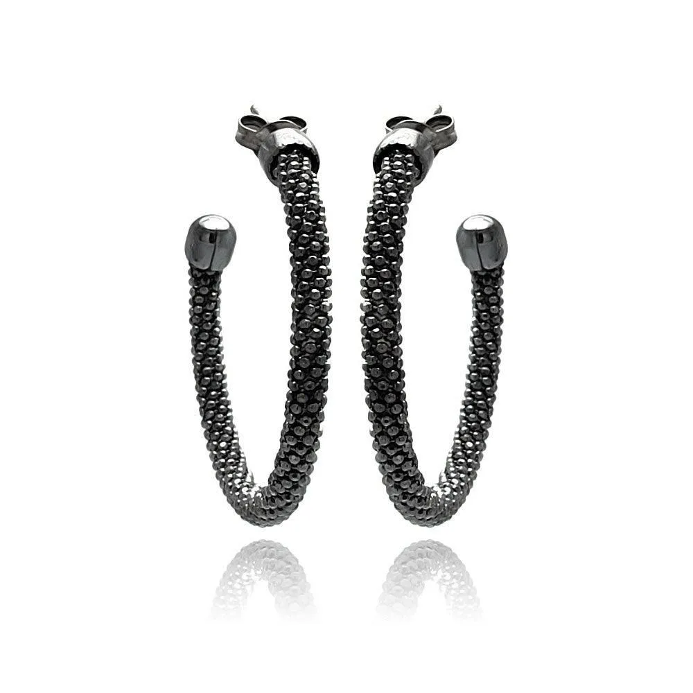 Clearance-Silver 925 Black Rhodium Plated Hoop Earrings - ITE00042BLK