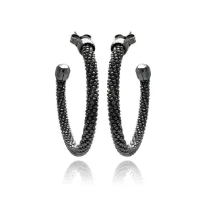 Clearance-Silver 925 Black Rhodium Plated Hoop Earrings - ITE00042BLK
