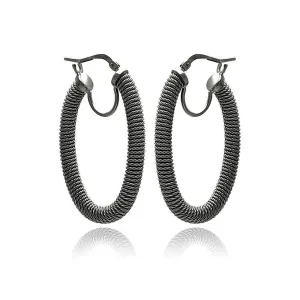 Clearance-Silver 925 Black Rhodium Plated Hoop Earrings - ITE00044BLK