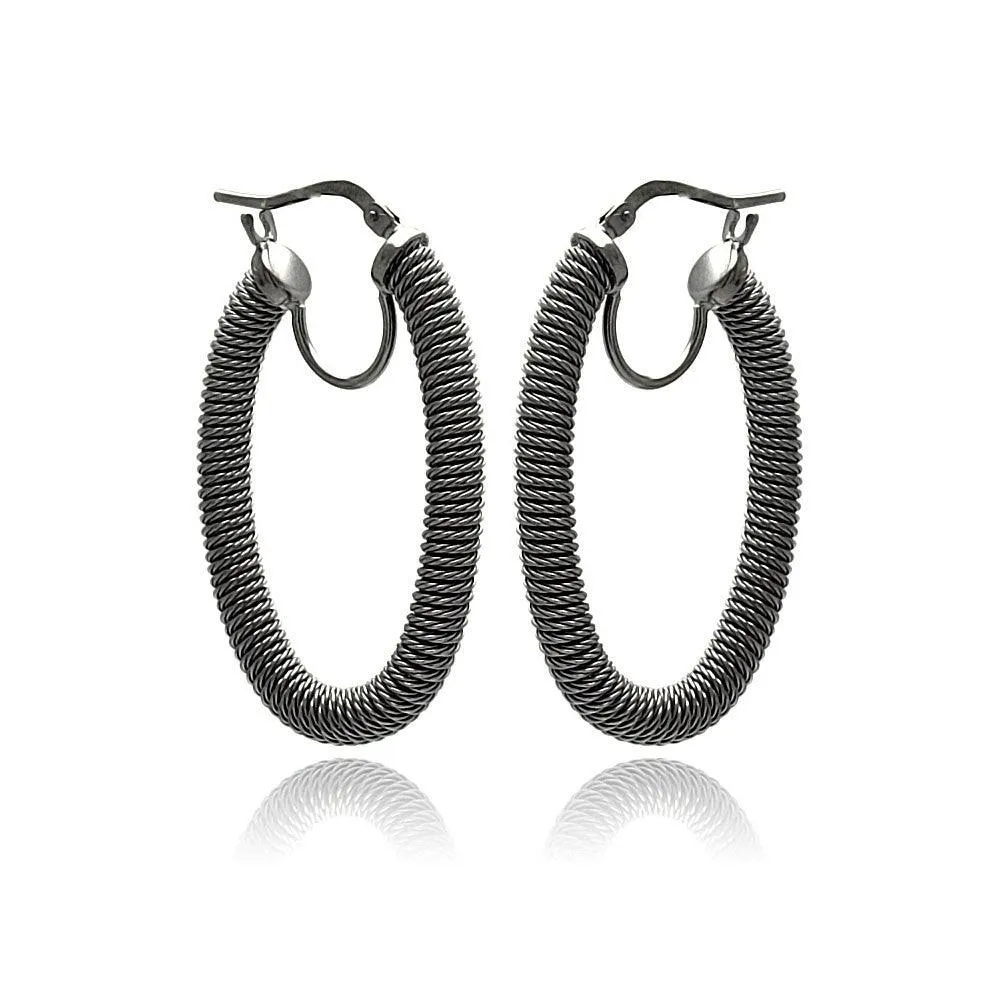 Clearance-Silver 925 Black Rhodium Plated Hoop Earrings - ITE00044BLK