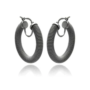 Clearance-Silver 925 Black Rhodium Plated Italian Hoop Earrings - ITE00030BLK