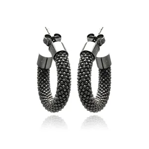 Clearance-Silver 925 Black Rhodium Plated Italian Hoop Earrings - ITE00031BLK