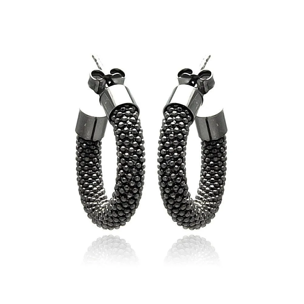 Clearance-Silver 925 Black Rhodium Plated Italian Hoop Earrings - ITE00031BLK