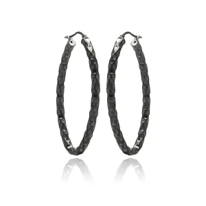 Clearance-Silver 925 Black Rhodium Plated Oval Hoop Earrings - ITE00022BLK