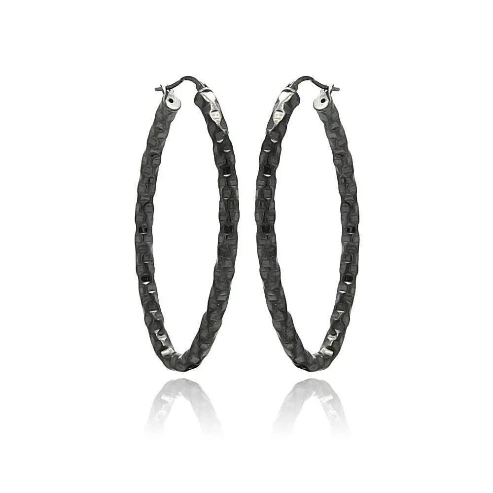 Clearance-Silver 925 Black Rhodium Plated Oval Hoop Earrings - ITE00022BLK