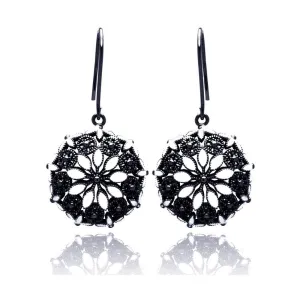 Clearance-Silver 925 Black Rhodium Plated Round Marquis Clear CZ Dangling Hook Earrings - BGE00193