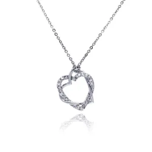 Clearance-Silver 925 Clear CZ Rhodium Plated Braided Heart Pendant Necklace - BGP00029