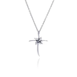 Clearance-Silver 925 Clear CZ Rhodium Plated Cross Pendant Necklace - BGP00077