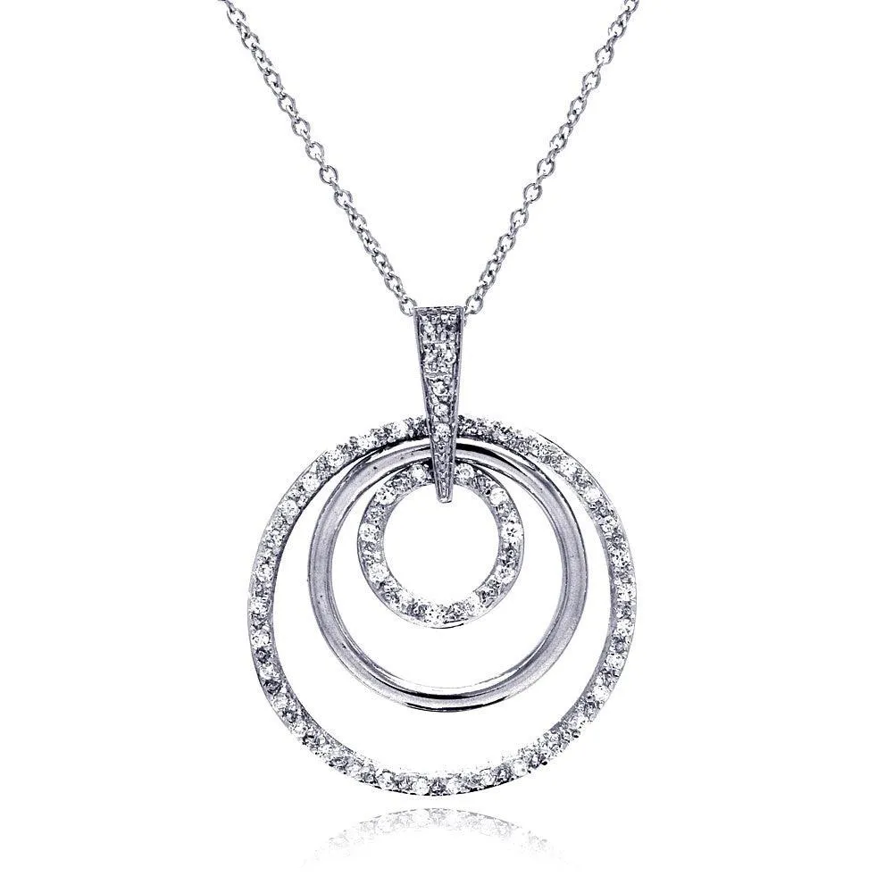 Clearance-Silver 925 Clear CZ Rhodium Plated Multi Circle Pendant Necklace - STP00101
