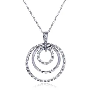 Clearance-Silver 925 Clear CZ Rhodium Plated Multi Circle Pendant Necklace - STP00101