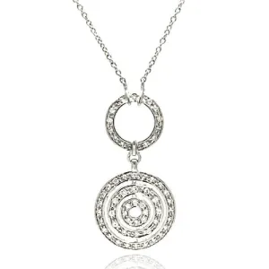 Clearance-Silver 925 Clear CZ Rhodium Plated Multi Circle Pendant Necklace - STP00185