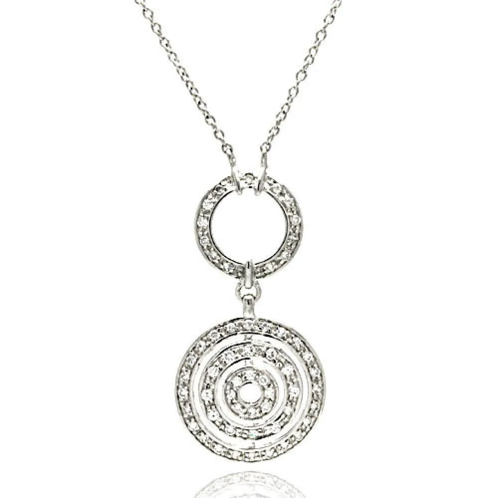 Clearance-Silver 925 Clear CZ Rhodium Plated Multi Circle Pendant Necklace - STP00185