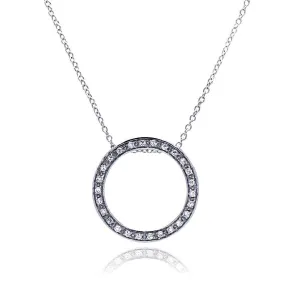 Clearance-Silver 925 Clear CZ Rhodium Plated Round Pendant Necklace - STP00072