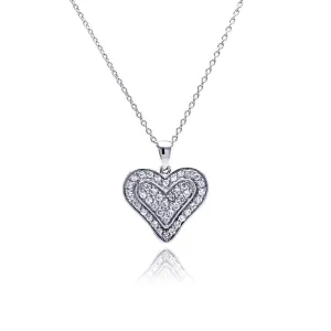 Clearance-Silver 925 Clear CZ Rhodium Plated Single Heart Pendant Necklace - STP00110