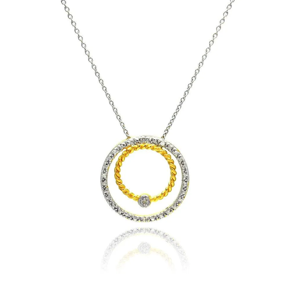 Clearance-Silver 925 Gold and Rhodium Plated Circle Pendant Necklace - STP00755