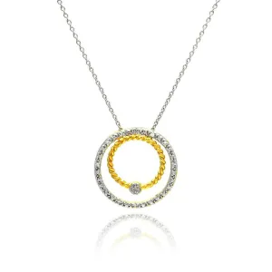Clearance-Silver 925 Gold and Rhodium Plated Circle Pendant Necklace - STP00755