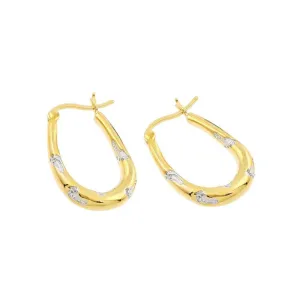 Clearance-Silver 925 Gold Plated Foot Print CZ Inlay Hoop Earrings BGE00120