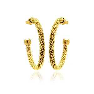 Clearance-Silver 925 Gold Plated Hoop Earrings - ITE00042GP