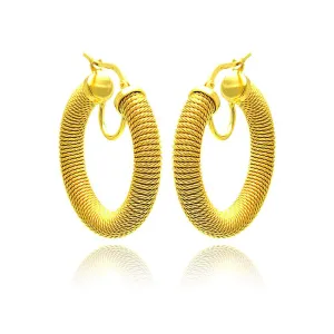 Clearance-Silver 925 Gold Plated Italian Hoop Earrings - ITE00030GP