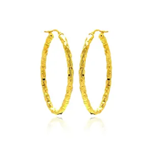 Clearance-Silver 925 Gold Plated Oval Hoop Earrings - ITE00022GP