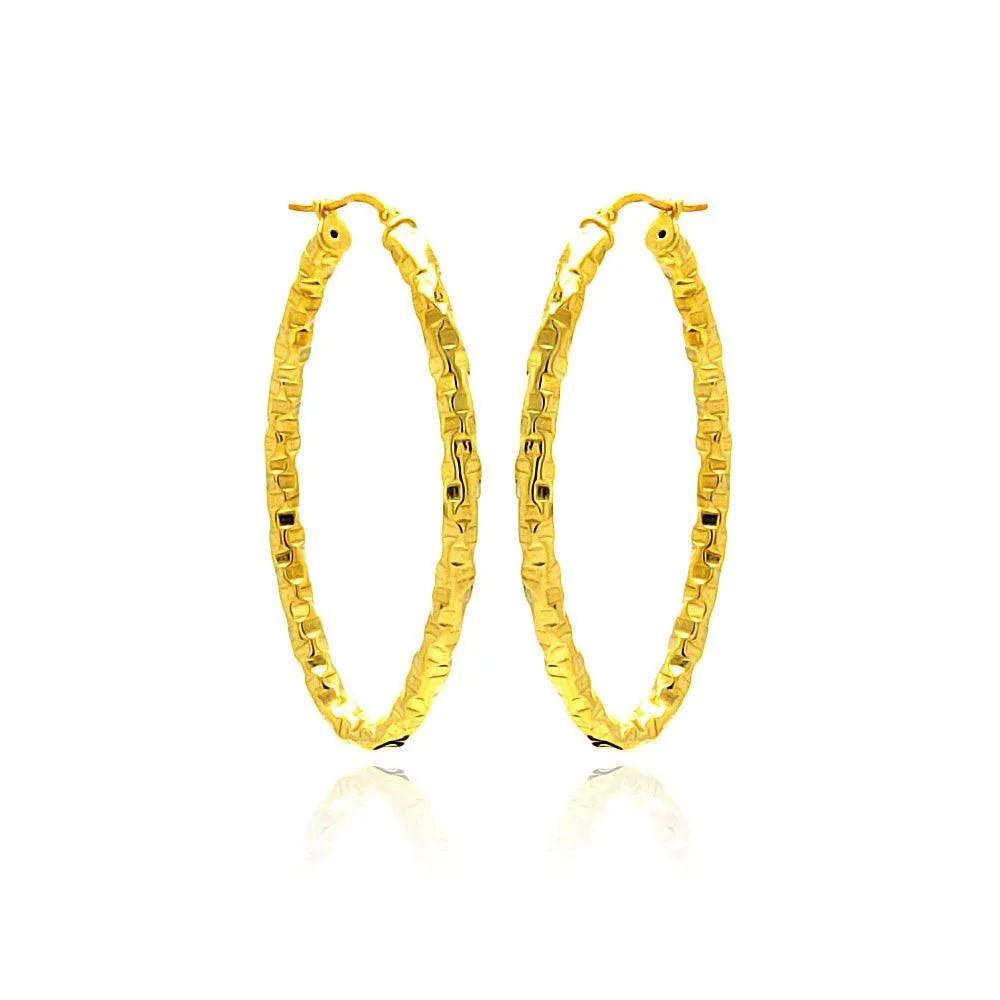 Clearance-Silver 925 Gold Plated Oval Hoop Earrings - ITE00022GP