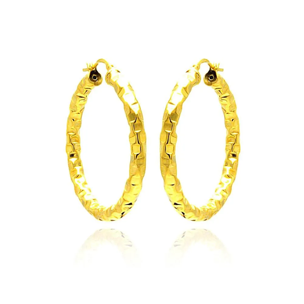 Clearance-Silver 925 Gold Plated Oval Hoop Earrings - ITE00023GP