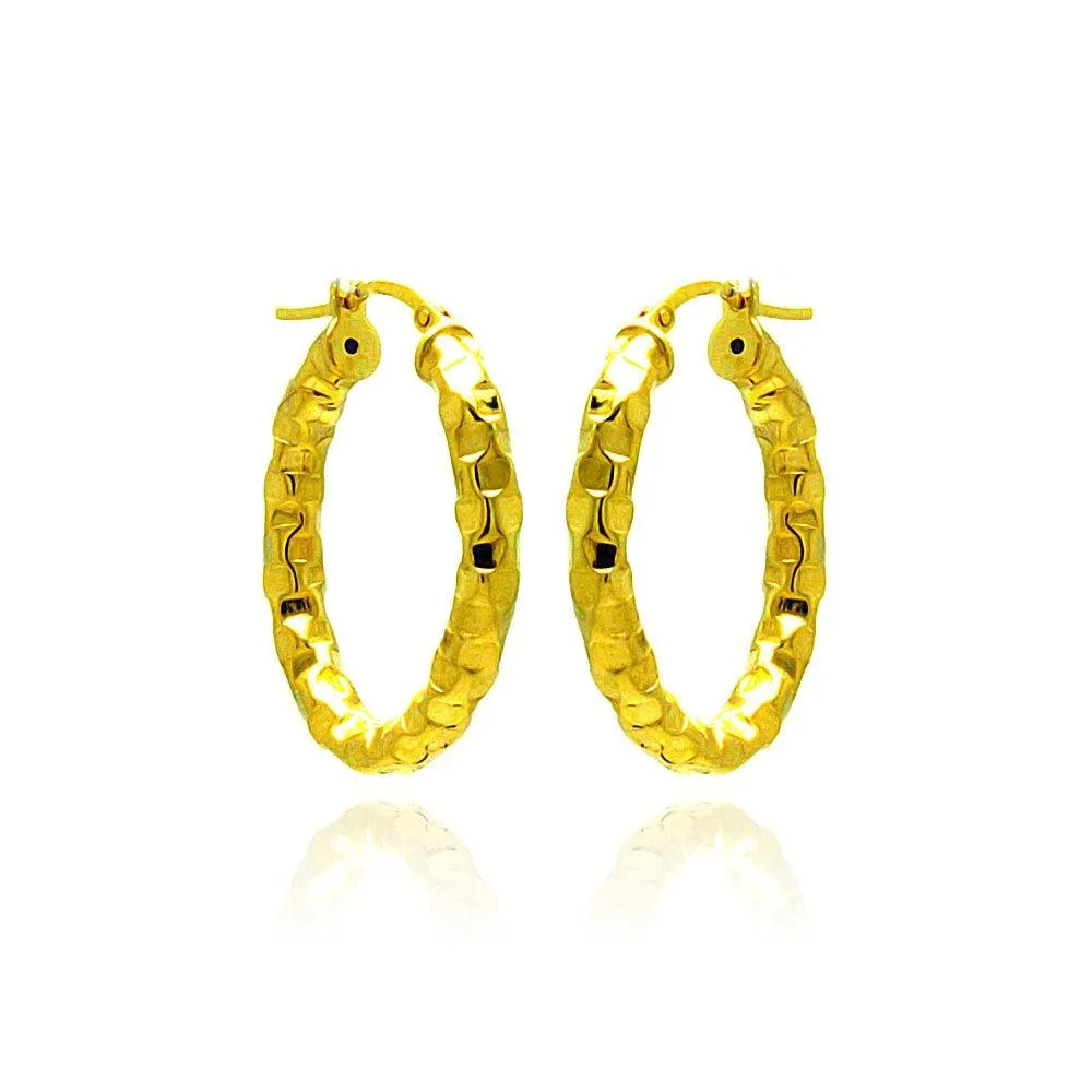 Clearance-Silver 925 Gold Plated Oval Hoop Earrings - ITE00024GP