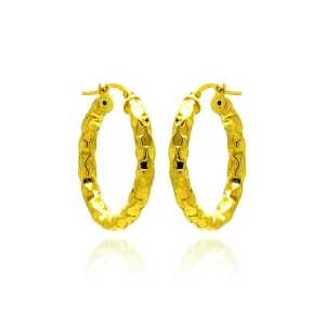 Clearance-Silver 925 Gold Plated Oval Hoop Earrings - ITE00024GP